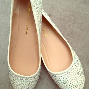 Lauren Lorraine Ballet Flats white and rhinestones
